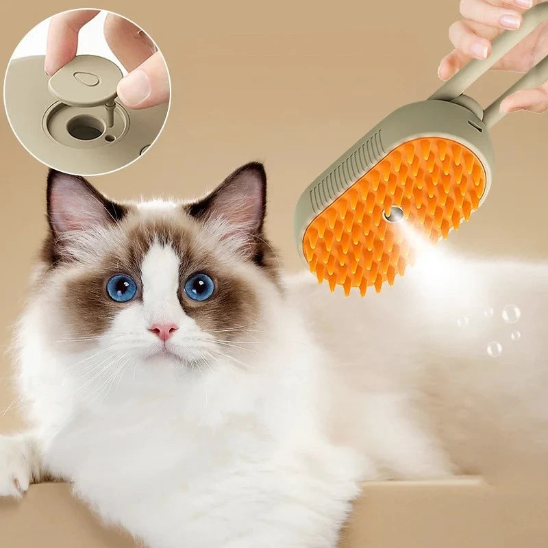 Steamy Brush For Pets With Electric Mist Spray-3 In 1 Pet Hair Removal