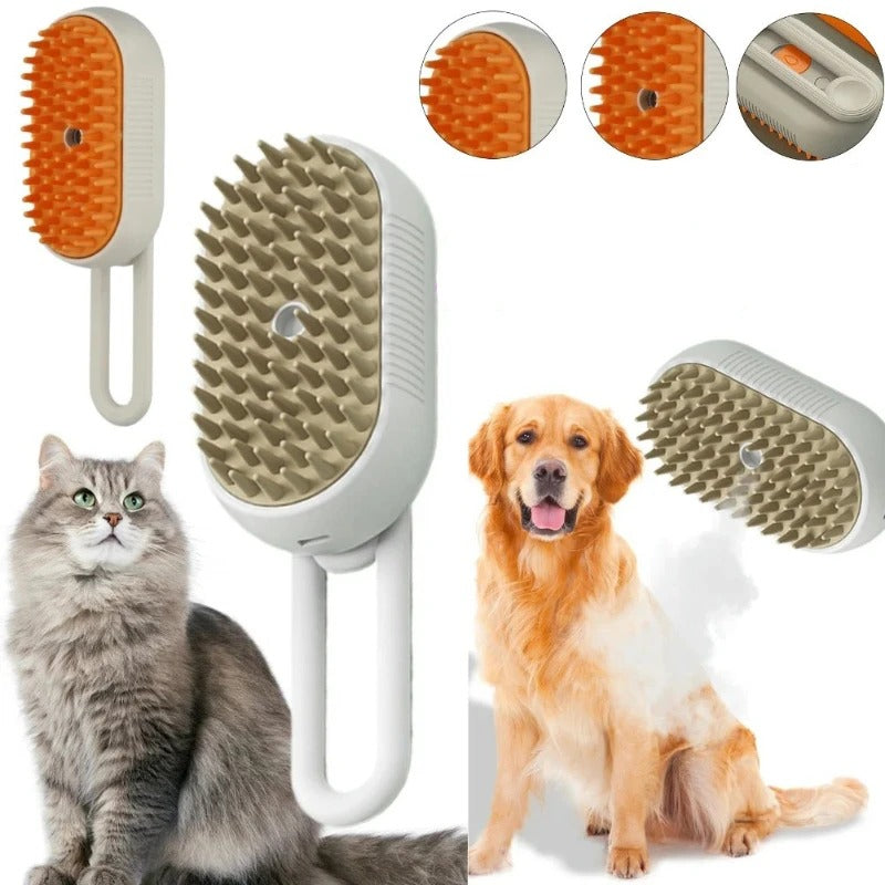 Steamy Brush For Pets With Electric Mist Spray-3 In 1 Pet Hair Removal